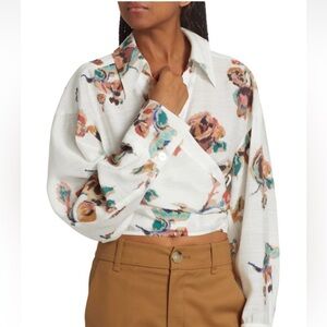 Vince Floral Ikat Tie Waist Top Size M